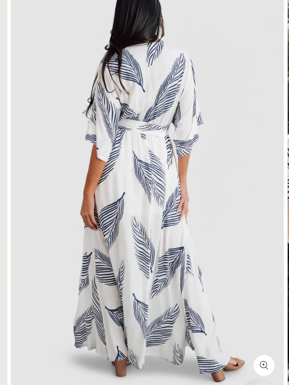 Baltic Born 3X Plus Size White Maxi Wrap Dress with Navy Leaf Print - Picture 4 of 15